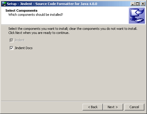 Select Jindent's installation components