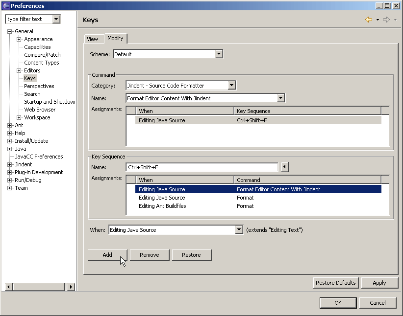 Choose Jindent's formatting command