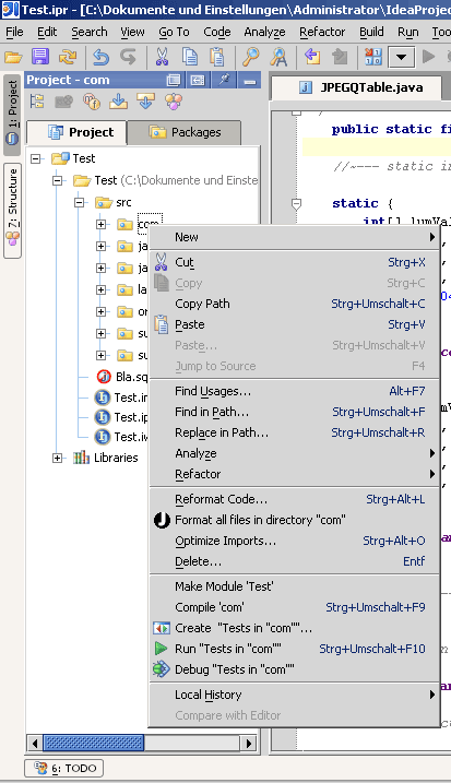 Jindent menu item in file navigator's context menu