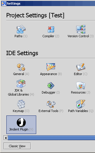 Click on Jindent's icon to configure the plugin