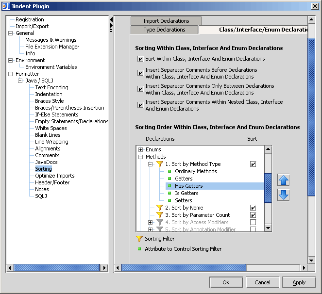 Settings of Jindent plugin