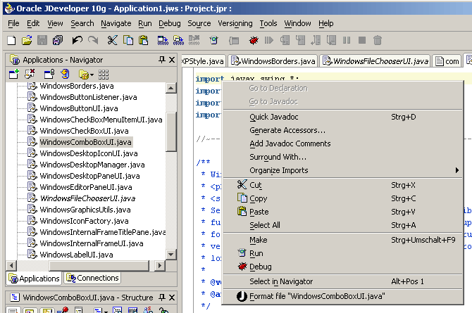 Jindent menu item in editor's context menu