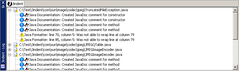 Jindent messages, warnings and errors will be displayed in a console
