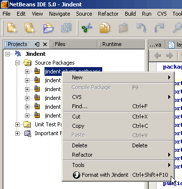 Jindent menu item in file navigator's context menu