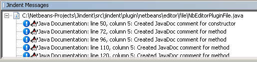 Jindent messages, warnings and errors will be displayed in a console