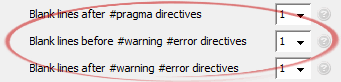 Blank lines before #warning #error directives
