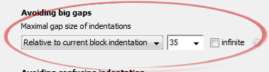 Maximal gap size of indentations