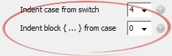 Indent block { ... } from case