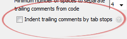 Indent trailing comments by tab stops