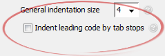 Indent leading code by tab stops