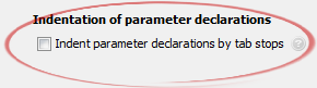 Indent parameter declarations by tab stops