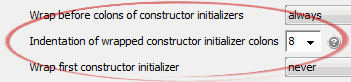 Indentation of wrapped constructor initializer colons