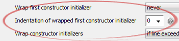 Indentation of wrapped first constructor initializer