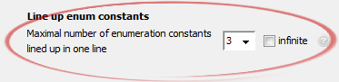 Maximal number of enumeration constants
	lined up in one line