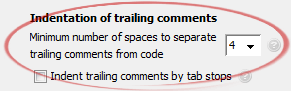 Minimum number of spaces to separate
	trailing comments from code