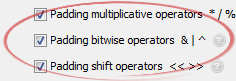 Padding bitwise operators  & | ^