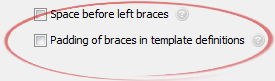 Padding of braces in template definitions