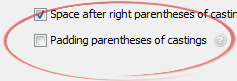 Padding parentheses of castings