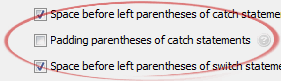 Padding parentheses of catch statements