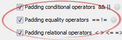 Padding equality operators  == !=