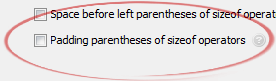 Padding parentheses of sizeof operators