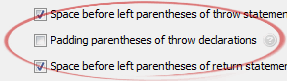 Padding parentheses of throw declarations