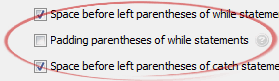 Padding parentheses of while statements