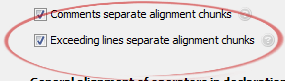 Exceeding lines separate alignment chunks