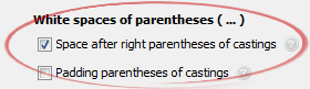 Space after right parentheses of castings