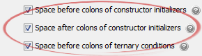 Space after colons of constructor initializers