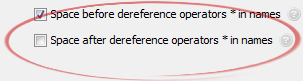 Space after dereference operators * in names