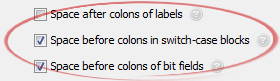 Space before colons in switch-case blocks