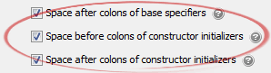 Space before colons of constructor initializers