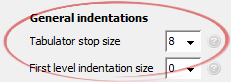 Tabulator stop size