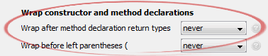 Wrap after method declaration return types