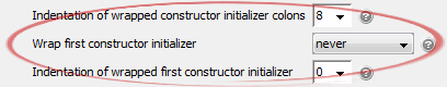 Wrap first constructor initializer