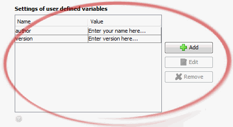 User defined variables