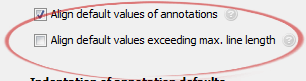 Align default values exceeding max. line length
