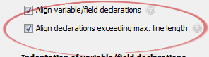 Align declarations exceeding max. line length