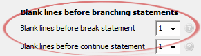 Blank lines before break statement