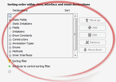 Within type declaration sorter tree