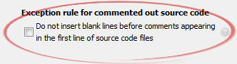 Do not insert blank lines before comments appearing
	in the first line of source code files