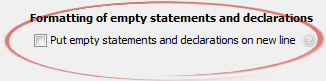 Put empty statements and declarations on new line