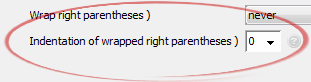 Indentation of wrapped right parentheses )