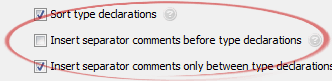 Insert separator comments before type declarations