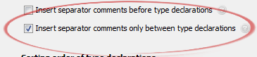 Insert separator comments only between type declarations