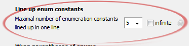 Maximal number of enumeration constants
	lined up in one line