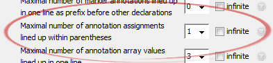 Maximal number of annotation assignments
	lined up within parentheses
