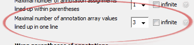 Maximal number of annotation array values
	lined up in one line