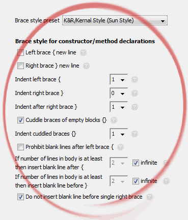 Brace style for constructor/method declarations